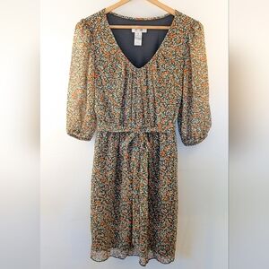 Sweet Storm Orange and Blue Floral Midi Dress